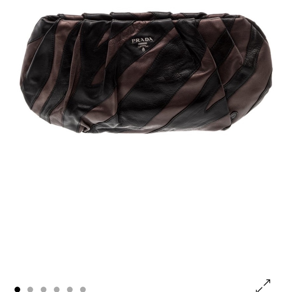 Prada Black and Dark Brown Striped Leather Clutch